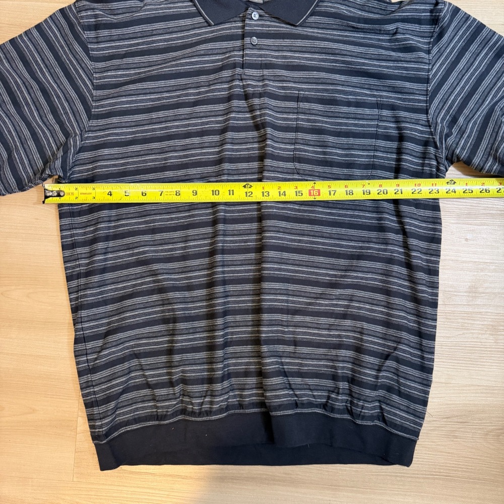 Van Heusen Polo Mens XL Black Striped Short Sleeve Pocket Banded Bottom NEW - Picture 6 of 8